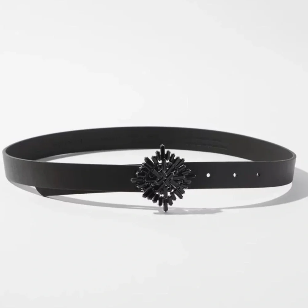 WHBM HEMATITE STARBURST BUCKLE BELT
